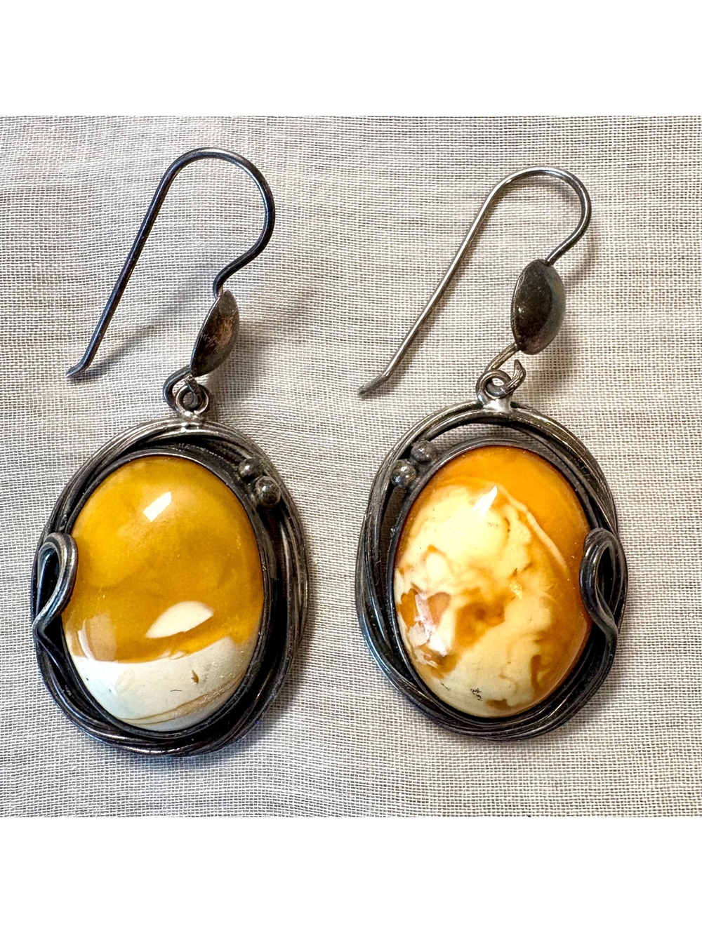 Vintage 925 Sterling Silver Yellow Gemstone Earrings, Cabochons, Gift for Her